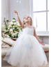 Ivory Lace Tulle V Back Flower Girl Dress With Bow